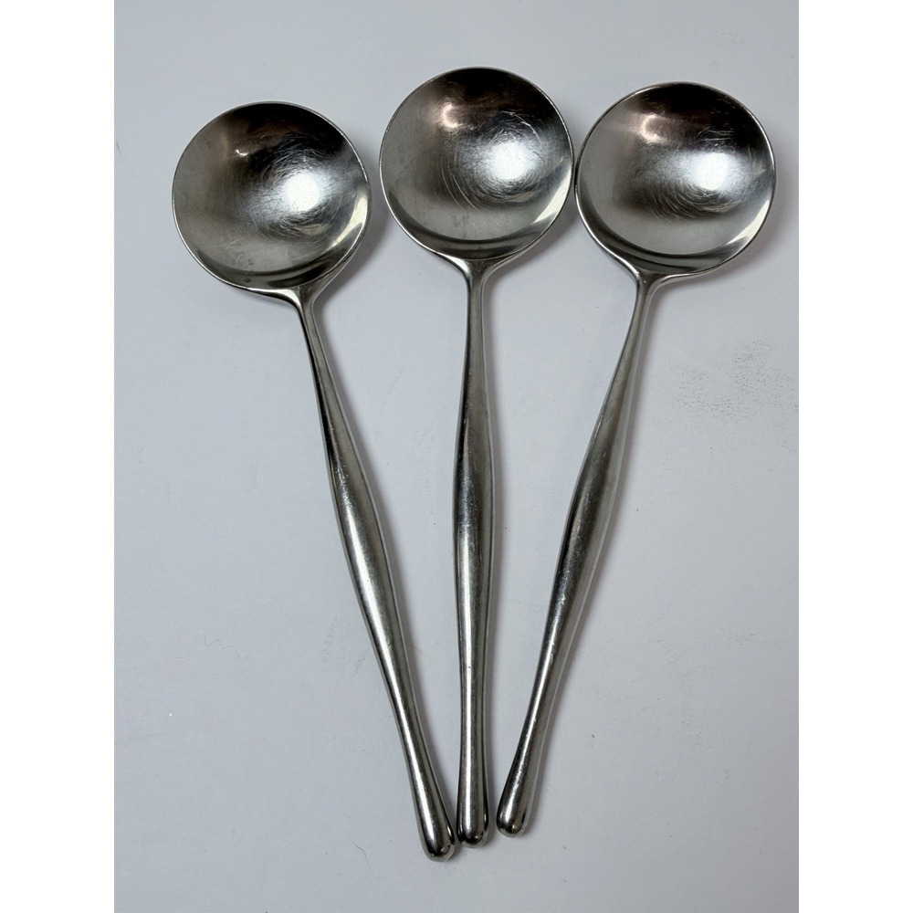 Lauffer Design 3 Stainless Round Bowl Soup Spoon Gumbo Towle Norway Lot Of 3